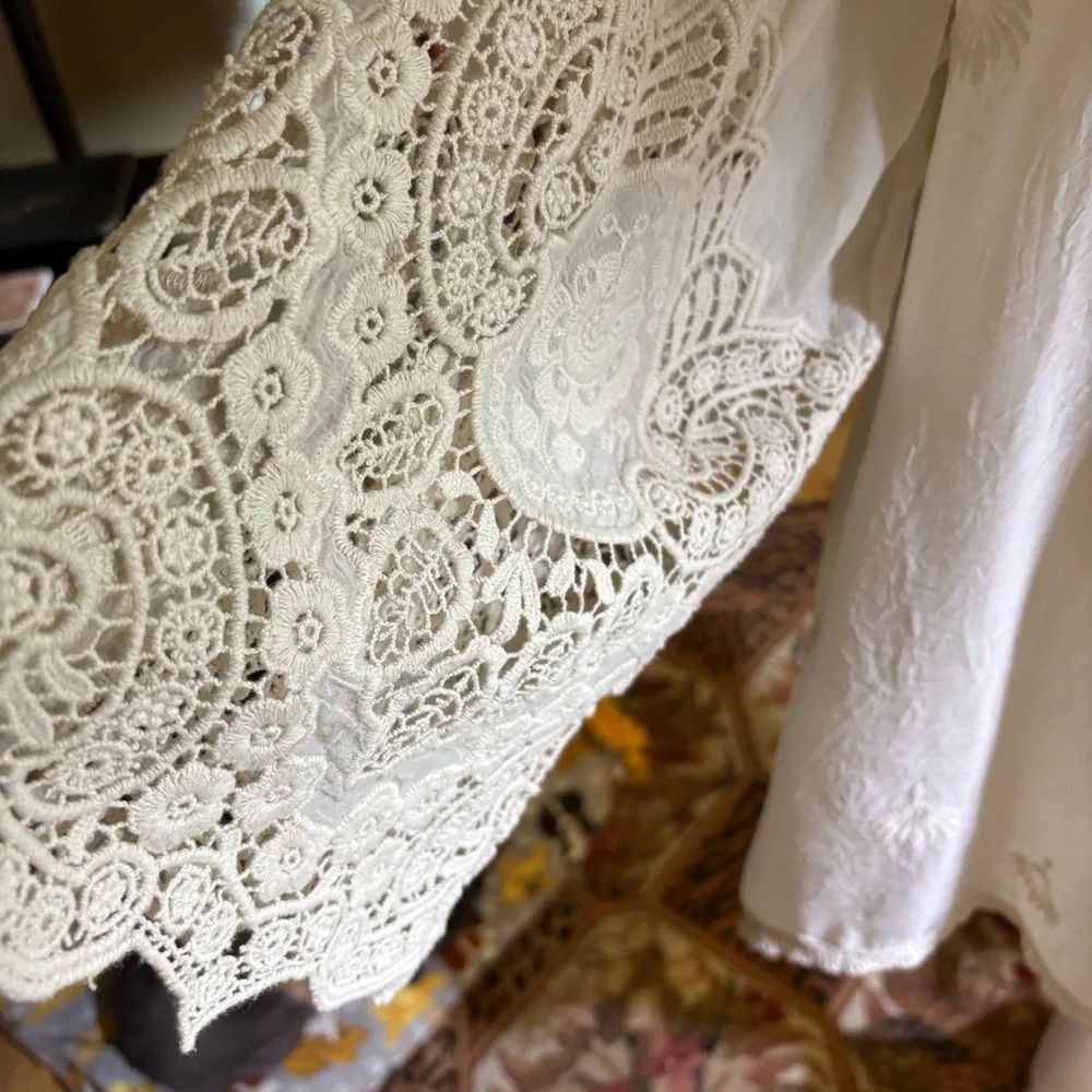 Johnny Was Cream Embroidered Tunic SZ XL - Picture 6 of 7